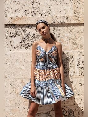 Silvia Tcherassi New Kirna Silk Dress In Blue Stripe Mosaic Size S